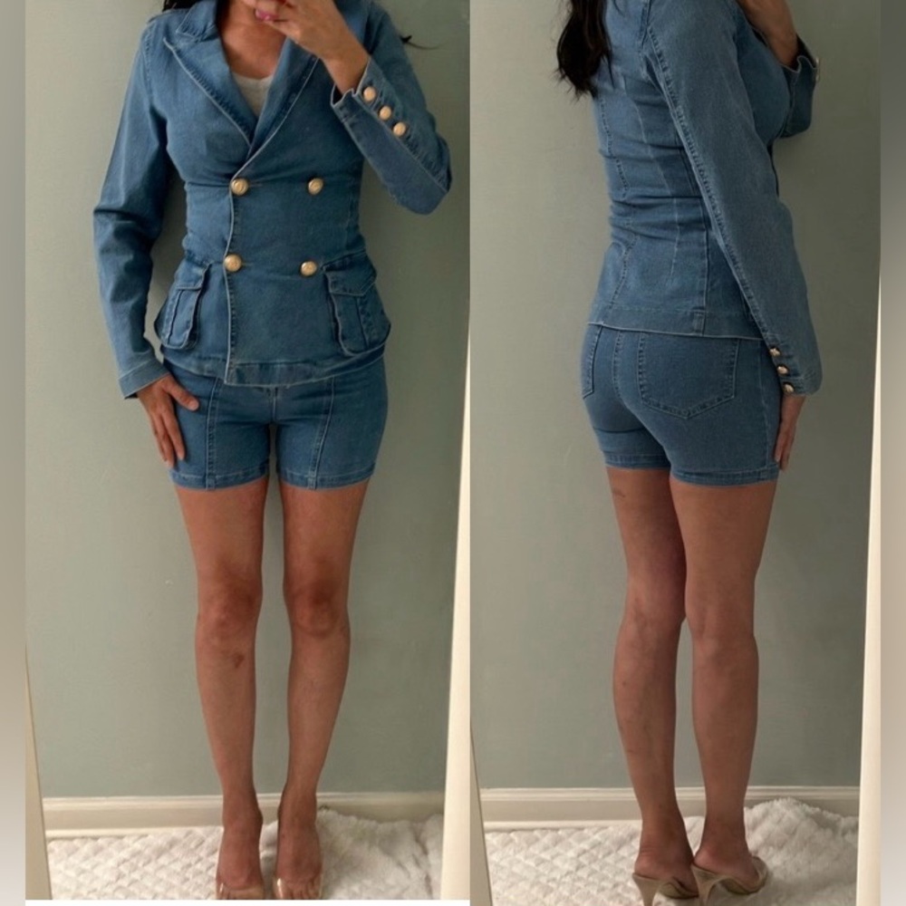 NEW W/ Tags Fashion Nova Blue Jean Blazer and Short 2pc Set XS
